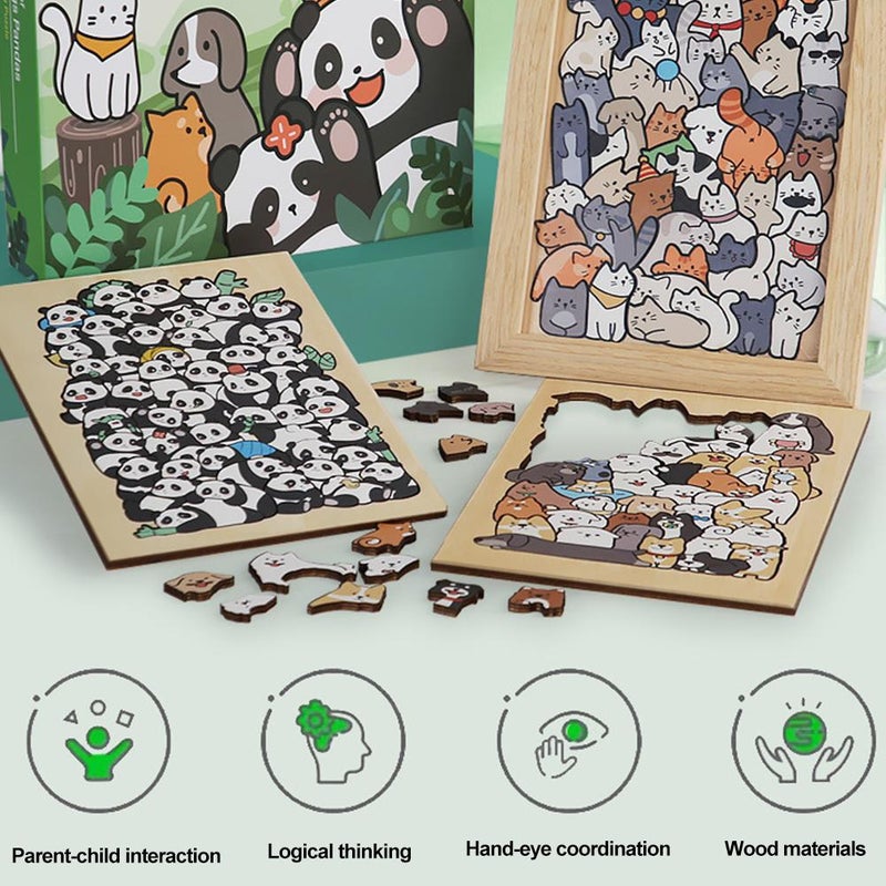 Animal Wooden Jigsaw Puzzles50 Pieces Pet Unique Shape Dogs Puzzle Educational Toys, Unique Gifts for Friends and Family, Bunny Lover Gifts for Home Decor (Cat) - Image 2